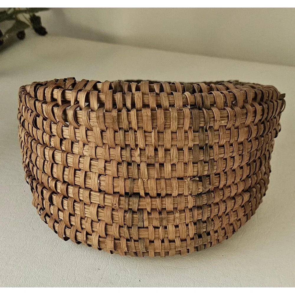 Antique French Style Harvest Basket Woven Round Handle